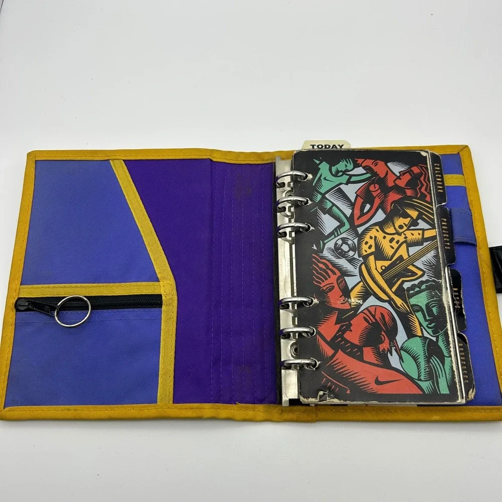 Vintage 1992 Mead Nike 6 Ring Binder Organizer Purple Blue Yellow Canvas Planner